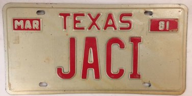 Vanity JACI JACEY license plate Jacee Jacy Jaicee Jacine Jaycee Jaycie Jacki 81