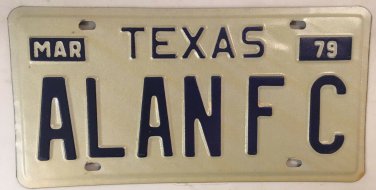 TX vanity ALAN FC license plate Allan Allen Alen Alain 1979