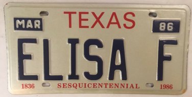 Vanity ELISA ELIZA license plate Lisa Liza Elizabeth Elisabeth Elisha Lizzy Liz