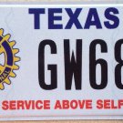 Texas ROTARY CLUB INTERNATIONAL license plate Service Above Self Rotarian Wheel