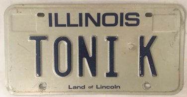 Vanity TONI TONY K license plate Anthony Antonio Anton Tonio Toni Tonie Antoni