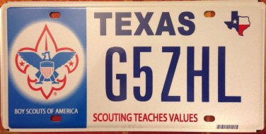 TX BOY SCOUT BOYSCOUT license plate Scouting Troop Camp Council BSA Baden Powell