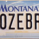MT vanity 00 ZEBRA license plate Wildlife Wild Animal Zoo Jungle Safari Africa