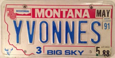 MT Centennial vanity YVONNE S license plate Ivonne Evonne Yvonna Eyvonne Eevonne