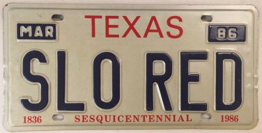 Centennial vanity SLOW RED license plate FERRARI Sports Classic Muscle Car 1986