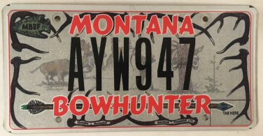 MT BOWHUNTER BOW HUNTER license plate deer hunting Buck Stag Arrow Archery Game