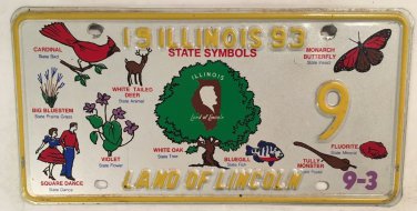 ILLINOIS STATE SYMBOLS license plate Cardinal Fish Oak Tree Butterfly DEER low 9