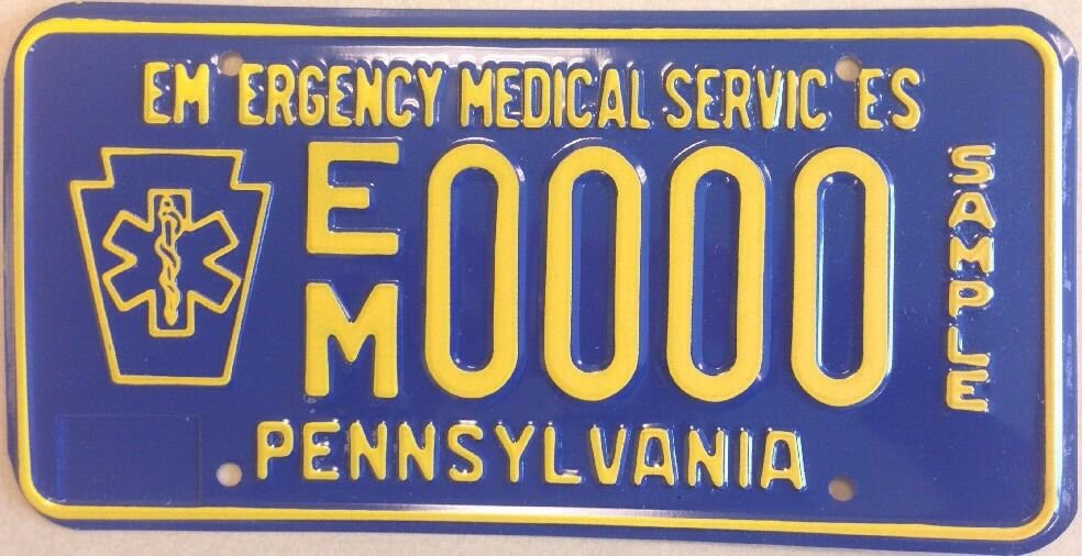 Penn PA EMERGENCY MEDICAL SERVICES license plate EMT EMS Rescue