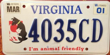 ANIMAL FRIENDLY license plate Pet dog cat Puppy Kitten Adoption Lover