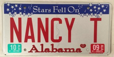 AL STARS vanity NANCY T license plate Nan Nanci Nancie Nancee Nanny Nannie Nance