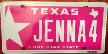 TX vanity JENNA License plate Jen Jennifer Jenny Cancer pink Fight Cure survivor