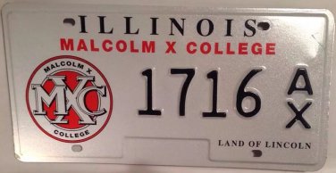 Illinois MALCOM X COLLEGE UNIVERSITY license plate Hawks Black Panthers 1716