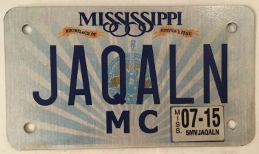 MOTORCYCLE vanity JACQUALINE JACLYN JACQUELINE license plate Jackie Jacquelyn JA