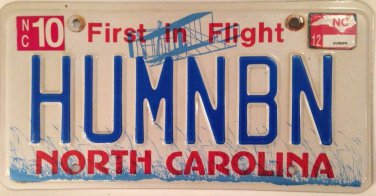 North Carolina vanity HUMAN BEAN license plate Coffee store Billion BN