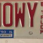 IL vanity 92 HOWY HOWIE HOWARD license plate 1992 Howe Howen Hewie Chicago