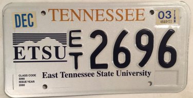 ETSU EASTERN TENNESSEE STATE UNIVERSITY license plate Buccaneers Bucky Johnson