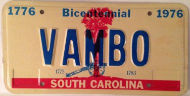 Carolina vanity VAMBO license plate Marble Eye Alex Harvey Rock Band Music Rambo