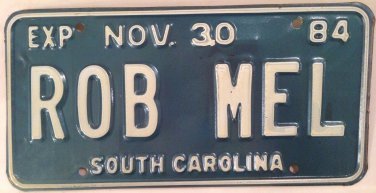 Vanity ROB MEL license plate Bob Robert Melissa Melanie Melinda Melody Bobbie