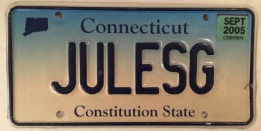 Connecticut vanity JULES G license plate Julian Julius Julia Julio Jule Julie CT