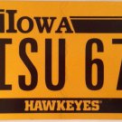 University Iowa HAWKEYES vanity ISU 1967 license plate UI Cyclones Class NCAA IA