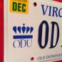 Virginia Old Dominion University MONARCHS license plate ODU Norfolk Big Blue VA