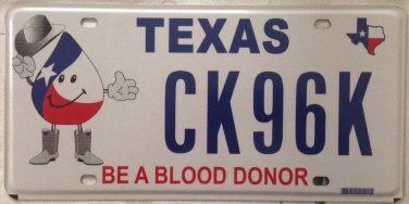 Texas GIVE BLOOD DONOR license plate cowboy Donation transfusion Platelet Draw
