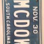 South Carolina vanity MC DOW MCDOW license plate McDowell Mac Do Down MacDowell