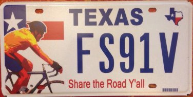 TX SHARE THE ROAD license plate Bicycle Motorcycle Bike Biking Amstrong Harley