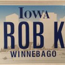 Iowa vanity ROB K ROBERT license plate Robby Robbie Bob Bobby Winnebago County
