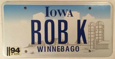 Iowa vanity ROB K ROBERT license plate Robby Robbie Bob Bobby Winnebago County