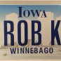Iowa vanity ROB K ROBERT license plate Robby Robbie Bob Bobby Winnebago County