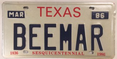 Vanity BMW BEEMER license plate German Auto Bayerische Motoren Werke AG car TX