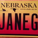 Nebraska vanity GO JANE GO license Plate Jayne Janet Janice Jany Janine Jan Jana