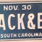 Vanity JACK & EH license plate John Elaine Ellen Emma Ehud Ely Jackie Jackson SC