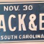 Vanity JACK & EH license plate John Elaine Ellen Emma Ehud Ely Jackie Jackson SC
