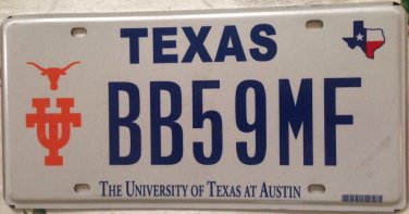 UNIVERSITY TEXAS UT AUSTIN LONGHORNS license plate NCAA Football Bevo Hook 'em