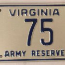 U.S. ARMY USAR license plate Low #75 Infantry Reserve VMI Military