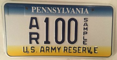 Pennsylvania U.S. ARMY RESERVE license plate USA Military USAR 100 Infantry Penn