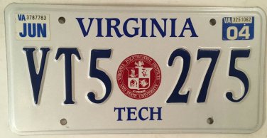 VIRGINIA TECH University HOKIES license plate Hokie HokieBird Blacksburg VT