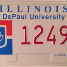 Illinois DEPAUL UNIVERSITY license plate Lincoln Park Chicago Blue Demons Demon
