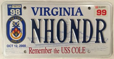 USS COLE vanity AN HONOR license plate Military Family Navy Serve Service Ship