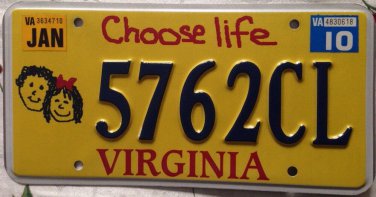 Virginia CHOOSE LIFE license plate God abortion pro choice fetus kid child
