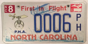 Carolina PRINCE HALL FREE MASON license plate single Digit 6 PHA Shriner Lodge
