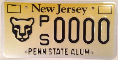 New Jersey PENN STATE UNIVERSITY license plate PSU Littany Lions Lion NCAA PA NJ