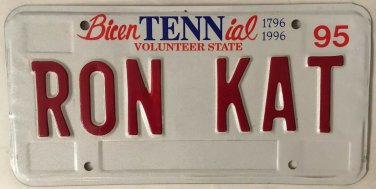 TN vanity RON KAT license plate Ronald Aaron Deron Cathy Kathy Kathryn Katherine