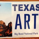 BIG BEND NATIONAL PARK vanity license Plate ART 42 Arthur Arty Arturo 1942 Artie