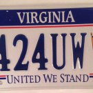 VA UNITED WE STAND license plate America Remembers 9/11 September 11 Terrorism