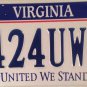 VA UNITED WE STAND license plate America Remembers 9/11 September 11 Terrorism