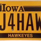 University of Iowa HAWKEYES vanity JJ FOR HAWKS license plate UI Herky Hawk NCAA
