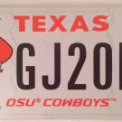 Texas OKLAHOMA STATE UNIVERSITY OSU COWBOYS license plate Cowboy Pistol Pete OK